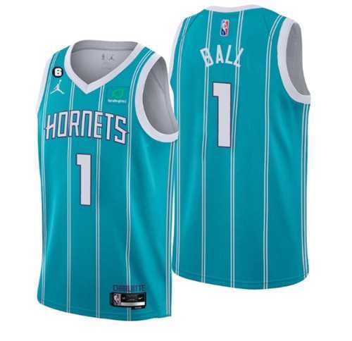 Men%27s Charlotte Hornets #1 LaMelo Ball 2022-23 Icon Edition No.6 Patch Stitched Basketball Jersey->charlotte hornets->NBA Jersey